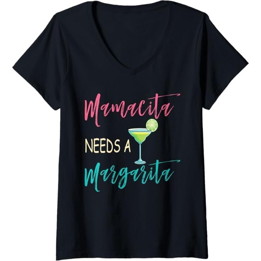 Womens Mamacita Needs a Margarita Mexican Mom Gift V-Neck T-Shirt